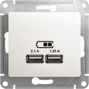 GLOSSA USB РОЗЕТКА A+A, 5В/2,1А, 2х5В/1,05А, механизм, ПЕРЛАМУТР