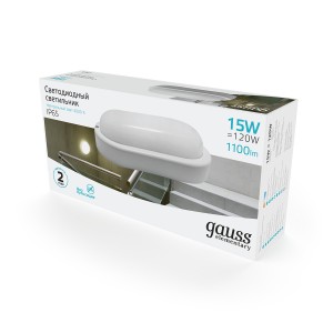 Св-к светодиодный Gauss Elementary IP65 200*98*46 15W 1100lm 4000K 160-260V ЖКХ овал 1/40.