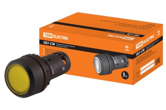 Кнопка SB7-CW3561 с возвратом, 1НО, d22 мм, 24 В LED, желтая, IP54 TDM