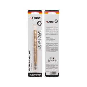 Сверло по металлу, 9мм, Р6М5, ТИТАН, шестигранный хвостовик (1 шт. в упаковке) DIN 338 KRANZ