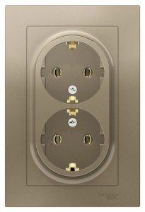 ATLASDESIGN РОЗЕТКА двойная с заземлением без шторок, 16А, в сборе, ШАМПАНЬ