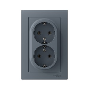 ATLASDESIGN РОЗЕТКА двойная с заземлением без шторок, 16А, в сборе, ГРИФЕЛЬ