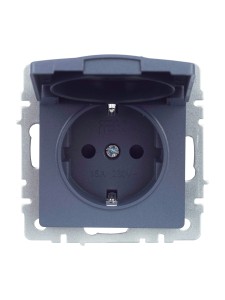 BRITE Розетка 1-местная с заземлением с защитными шторками и крышкой 16А IP20 РСбш10-3-БрМ маренго IEK