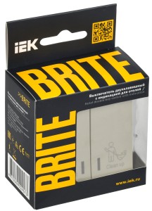 BRITE Выключатель 2-клавишный с индикацией для отелей 10А ВС10-2-9-БрКр бежевый IEK