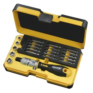 Набор бит SL/PH/PZ/Tx/HEX и головок с поворотной трещоткой Ergonic K в кейсе, 22 шт 06072206