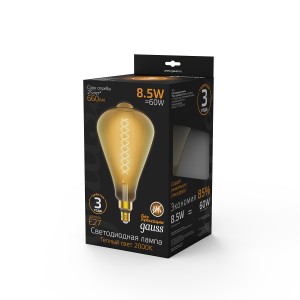 Лампа Gauss Filament ST164 8.5W 660lm 2000К Е27 golden flexible LED 1/6