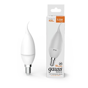 Лампа Gauss Elementary Свеча на ветру 6W 420lm 3000K Е14 LED 1/10/50