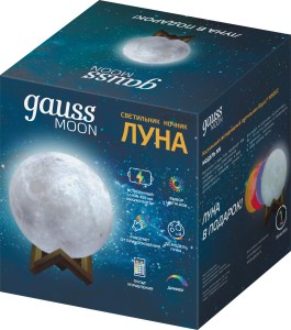 Светильник настольный Gauss NN002 3D Луна 1W RGB 5V Li-ion 450mA D10см белый c пультом LED 1/6/24