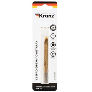 Сверло-фреза по металлу 8мм, HSS, ТИТАН, цилиндрический хвостовик (1 шт/уп) KRANZ