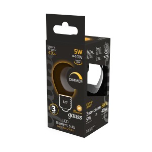 Лампа Gauss Filament Шар 5W 420lm 2700К Е27 LED 1/10/50