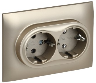 SKANDY Розетка 2-местная с заземлением без защитных шторок 16А в сборе SK-R08Sh шампань IEK