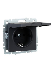 BRITE Розетка 1-местная с заземлением с защитными шторками и крышкой 16А IP20 РСбш10-3-БрГ графит IEK
