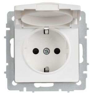 BRITE Розетка 1-местная с заземлением с защитными шторками и крышкой 16А IP44 РСбш10-3-44-БрАБ арктический белый IEK