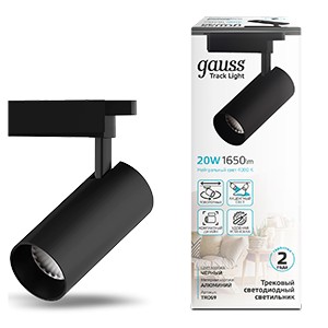 Светильник трековый Gauss цилиндр 20W 1650lm 4000K 180-240V IP20 65*210мм черный угол 24º LED 1/40