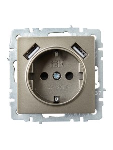 BRITE Розетка 1-местная с заземлением с защитными шторками 16А с USB A+A 5В 2,1А РЮш10-1-БрШ шампань IEK