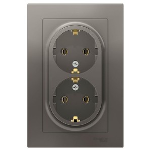 ATLASDESIGN РОЗЕТКА двойная с заземлением без шторок, 16А, в сборе, СТАЛЬ