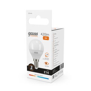Лампа Gauss Elementary Шар 6W 420lm 3000K Е14 LED 1/10/100