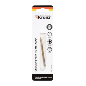 Сверло-фреза по металлу 4мм, HSS, ТИТАН, цилиндрический хвостовик (1 шт/уп) KRANZ