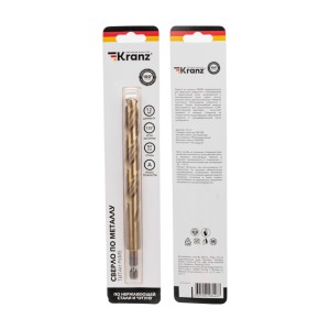 Сверло по металлу, 12мм, Р6М5, ТИТАН, шестигранный хвостовик (1 шт. в упаковке) DIN 338 KRANZ