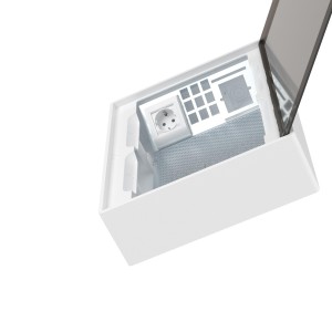 Щиток 24 мод настенный слаботочный FRAME, белый, с тонированной дверцей, с монтажной платой, в комплекте с 1 розеткой Viva (арт. 45005) и установочной рамкой DKC