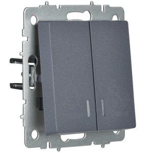 BRITE Выключатель 2-клавишный с индикацией для отелей 10А ВС10-2-9-БрМ маренго IEK