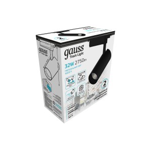 Светильник трековый Gauss цилиндр 32W 2750lm 4000K 180-240V IP20 75*220мм черный угол 24º LED 1/40