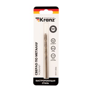 Сверло по металлу 4,5х80х47мм «Кобальт» (сталь HSS-Co 5% M35 P6M5K5) DIN 338, 1 шт. в блистере KRANZ