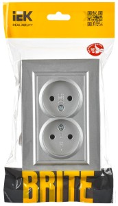BRITE Розетка 2-местная без заземления без защитных шторок 10А в сборе РС12-2-БрА алюминий IEK