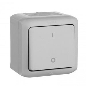 Quteo - Выключатель двухполюсный IP44, накладной монтаж, винт. зажимы, серый