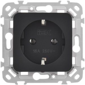FLITE Розетка с заземлением без защитных шторок безвинтовое крепление 16А РС11-1-ФлЧ черный IEK
