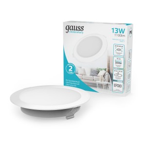 Светильник Gauss Elementary Downlight круг 13W 1100m 4000K 170-260V IP20 145*26 монтаж белый LED