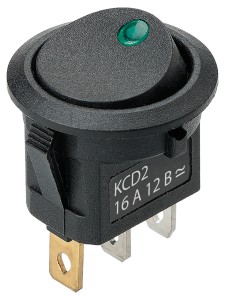 KCD2-101N-2 12В AC/DC, 1P, 16А, (3с), ON-OFF, черный с зеленой точечной LED подсветкой TDM