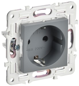 SKANDY Розетка с заземлением с защитными шторками 16А безвинтовое крепление SK-R06Gr серый IEK