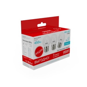 Лампа Gauss Elementary Шар 6W 450lm 4100K Е27 LED 1/10/100