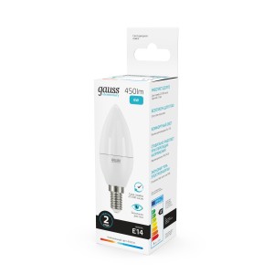 Лампа Gauss Elementary Свеча 6W 450lm 4100K Е14 LED 1/10/100
