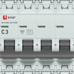 Автоматический выключатель 4P 3А (C) 6кА ВА 47-63N EKF PROxima