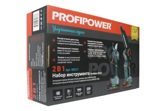 Аккумуляторный бесщеточный E0217 НАБОР 2в1 PROFIPOWER ProfiSet-2G20 (Li-ion-2шт 20В, 2.0Ач, З/У, секатор, мини-пила)